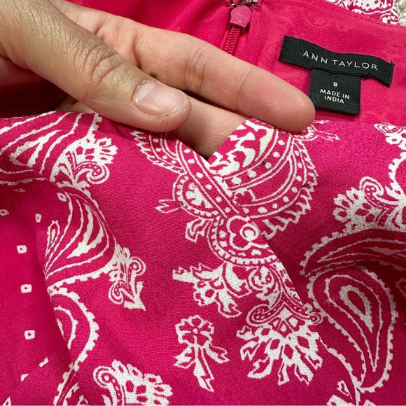 Ann Taylor Bandana Paisley Wrap Maxi Dress V-Neck Shortsleeve Hi-Low Pink Boho 8 - Picture 15 of 15